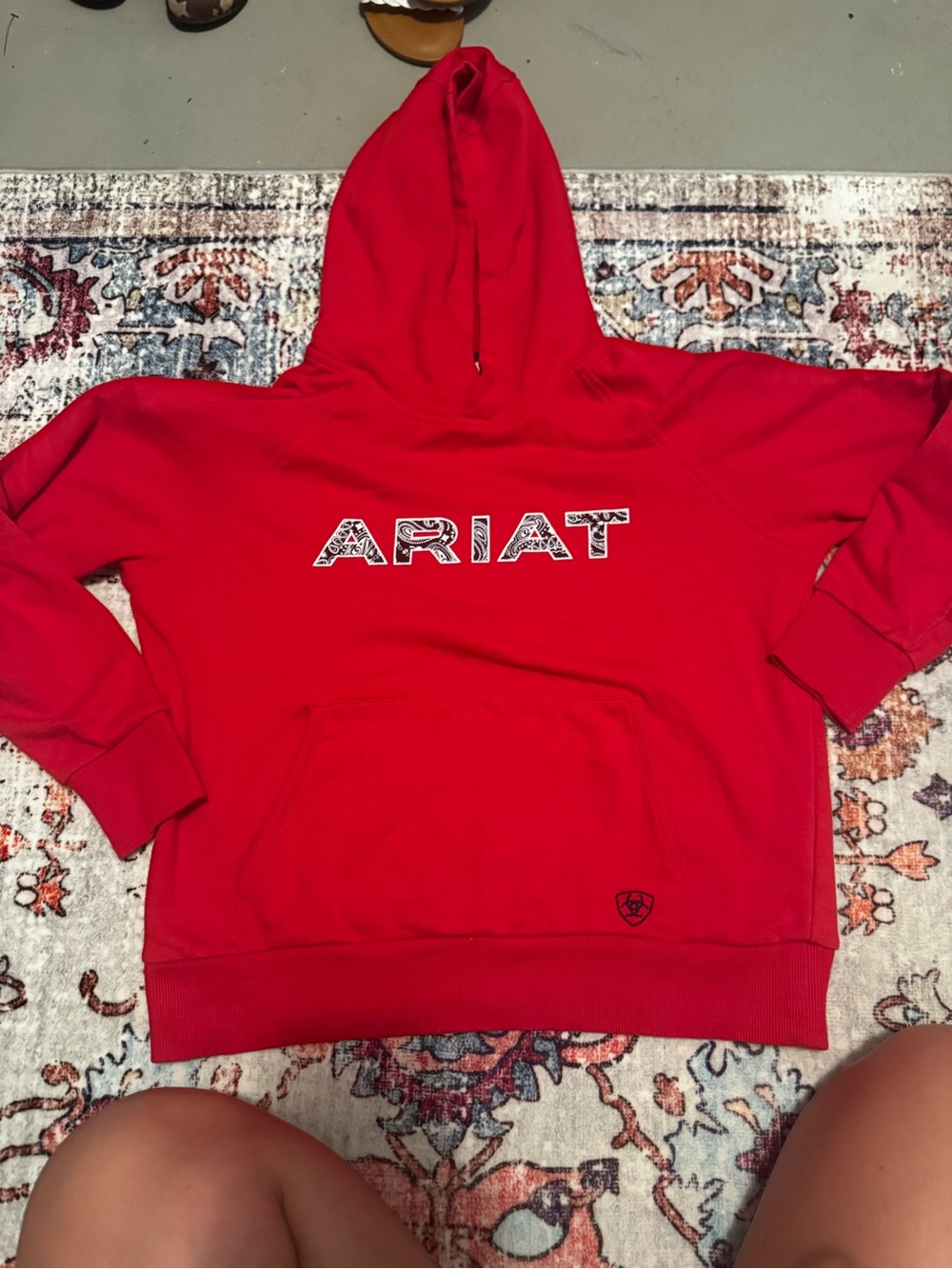 Ariat Bold Red Pullover Hoodie with Patterned Logo